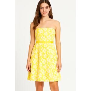 Lilly Pulitzer Kentucky Eyelet Lace Strapless Dress Yellow White Fit & Flare 6